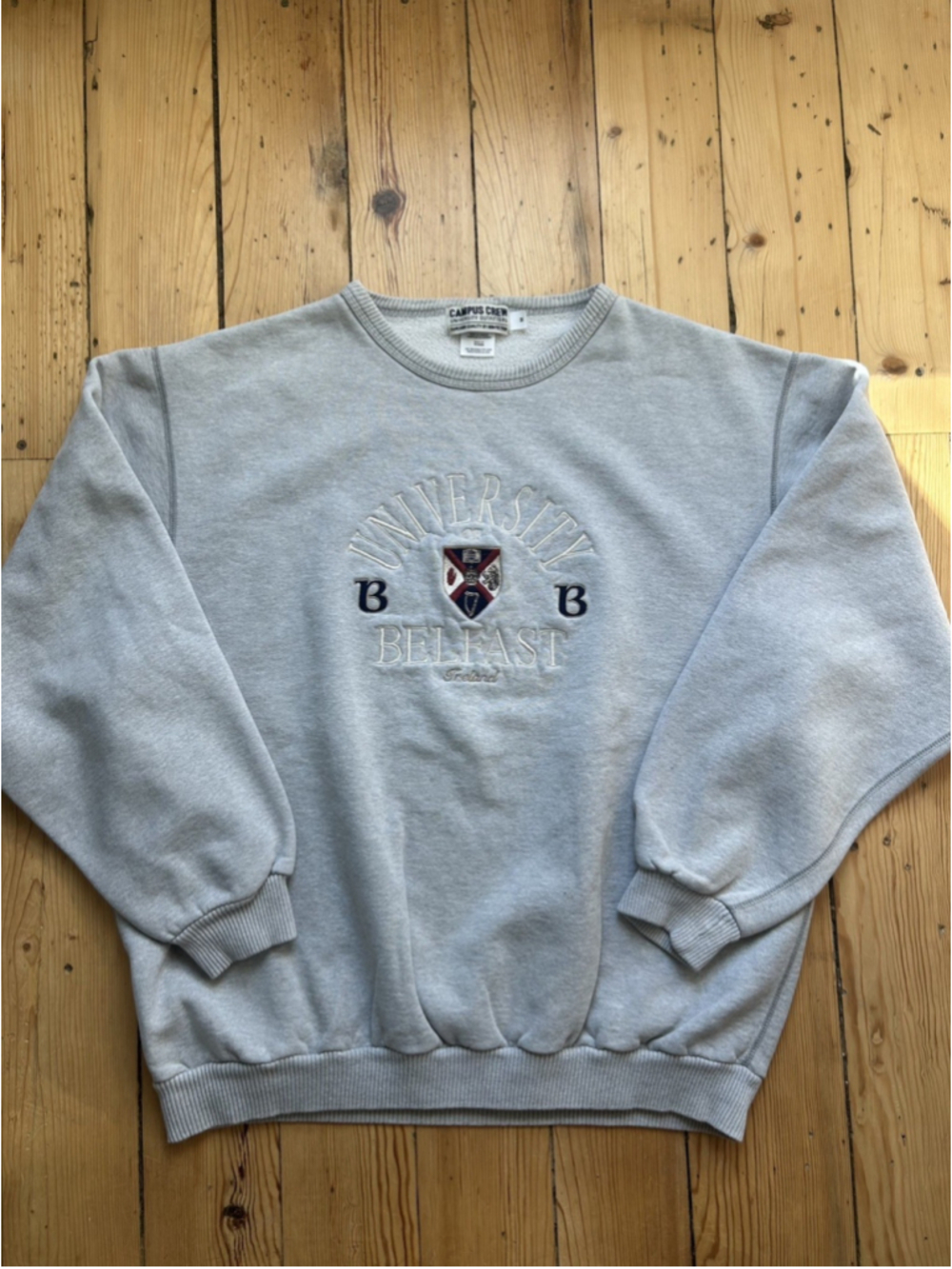 Vintage University Belfast Sweatshirt Heavy Grey Medium